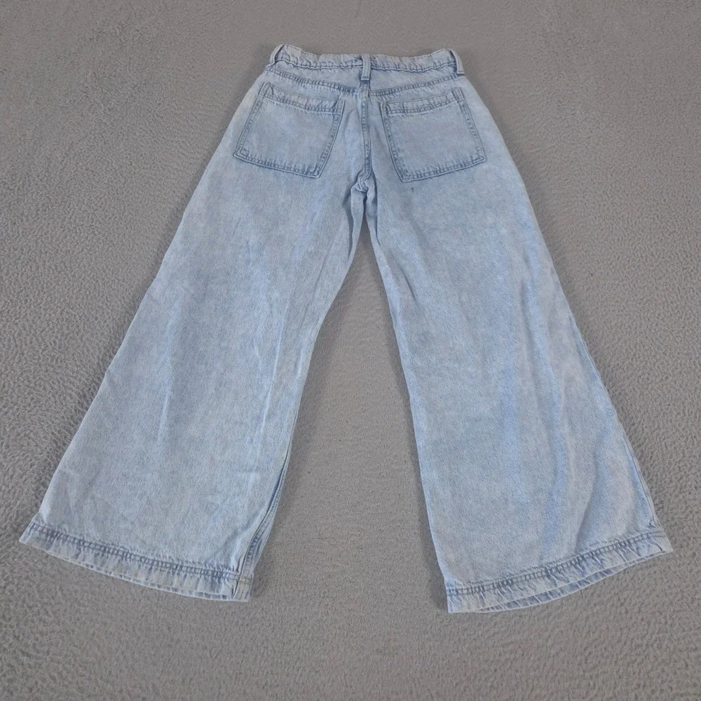 Gap Jeans Girls 16 Light Wash Baggy Wide Leg Utility Denim Patch Pockets Skater